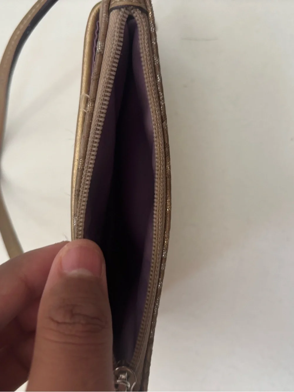 Coach metallic gold signature jacquard wristlet